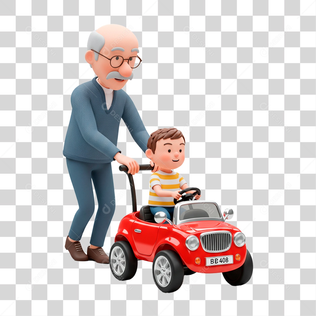 Personagem Avô Brincando com seu Neto PNG Transparente