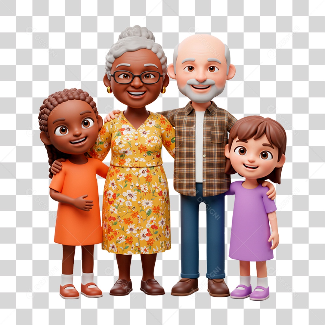 Personagem Avós com seus Netos PNG Transparente