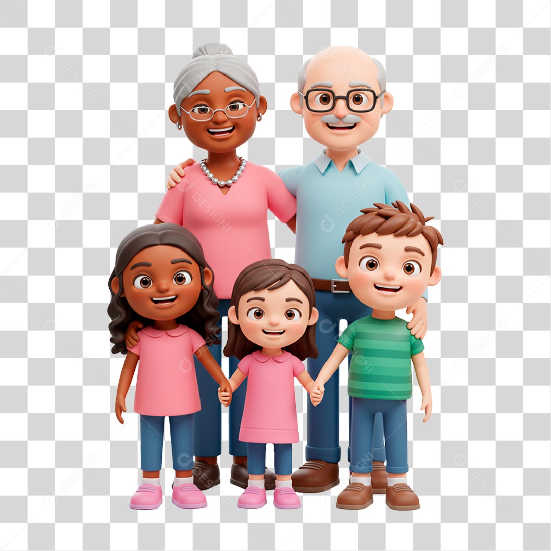 Personagem Avós com seus Netos PNG Transparente