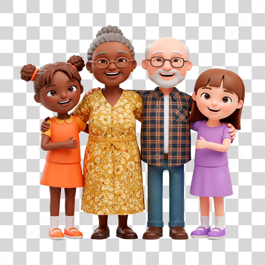 Personagem Avós com seus Netos PNG Transparente