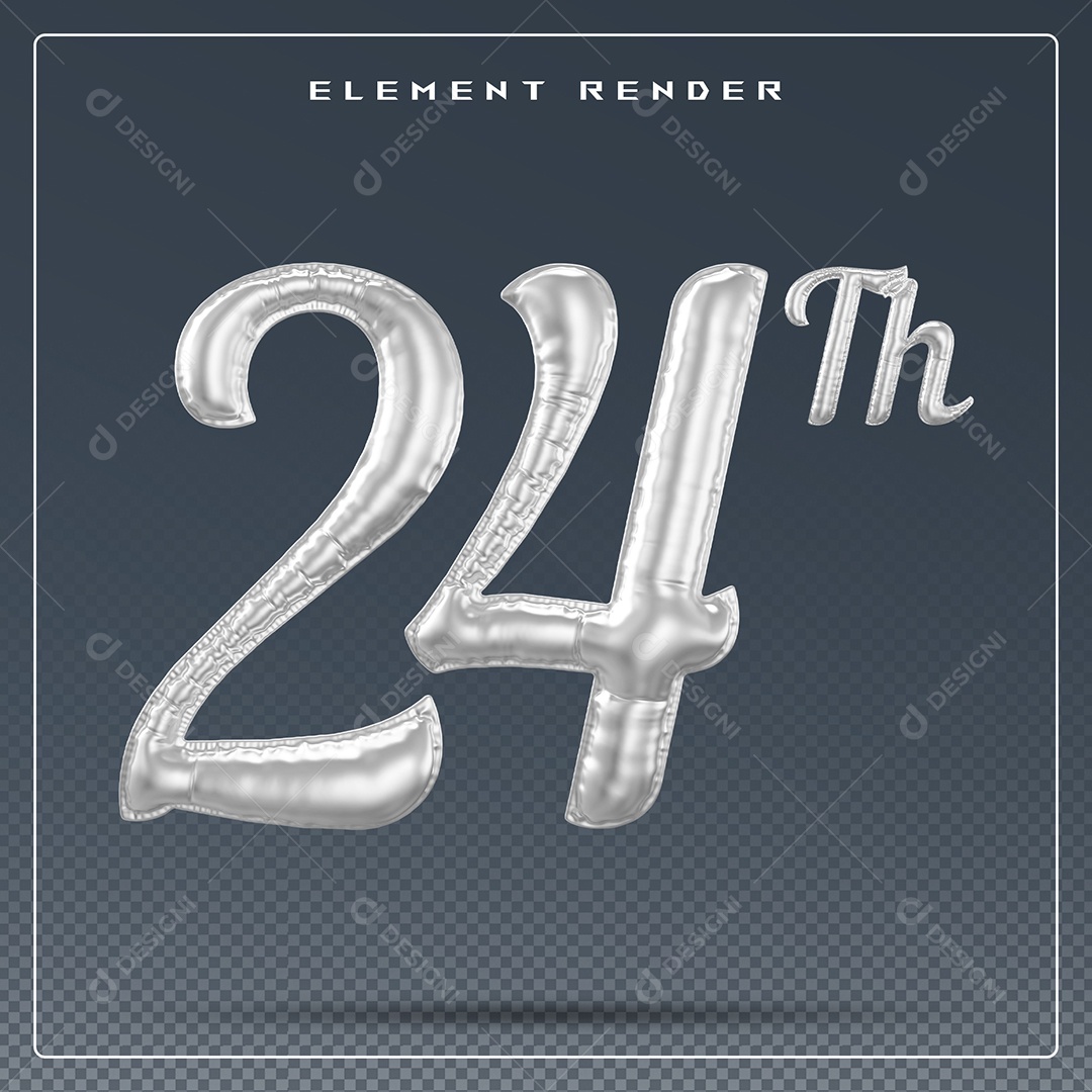 Elemento 3D Número 24 Th Cinza para Composição PSD