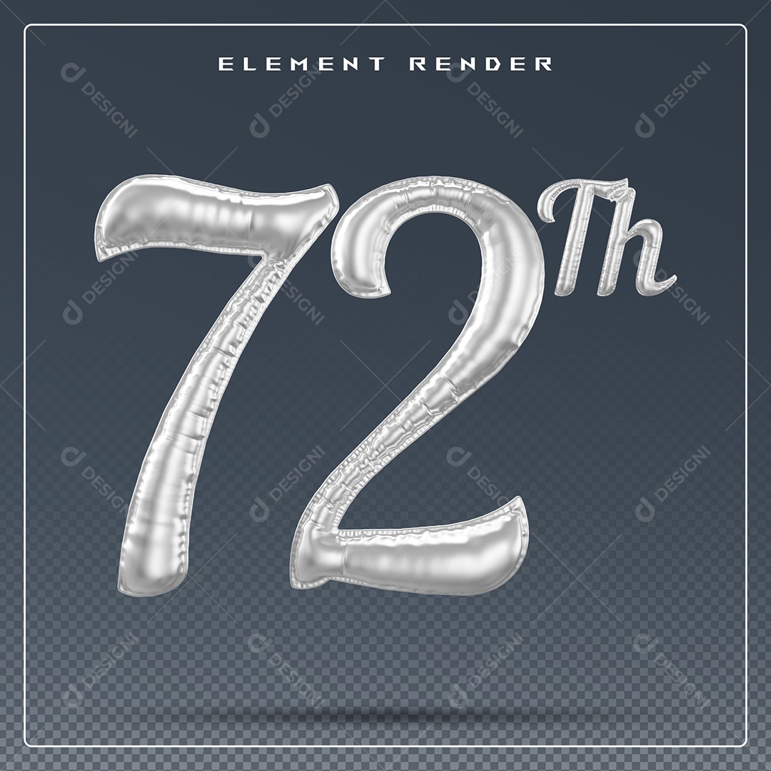 Elemento 3D Número 72 Th Cinza para Composição PSD