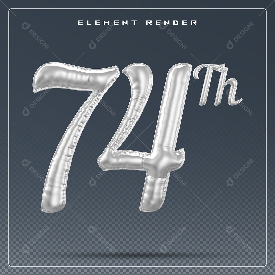 Elemento 3D Número 74 Th Cinza para Composição PSD
