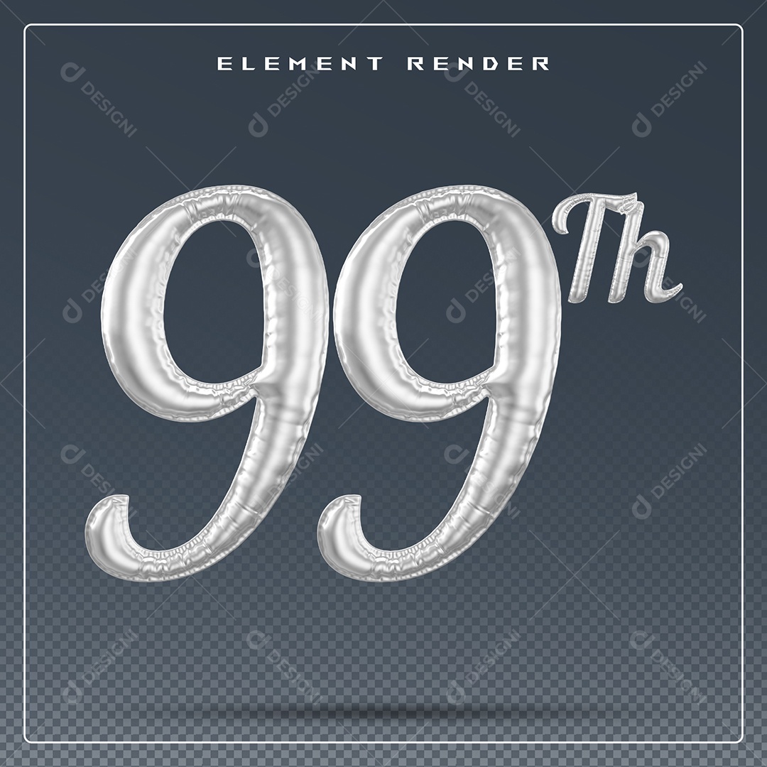 Elemento 3D Número 2 Th Cinza para Composição PSD