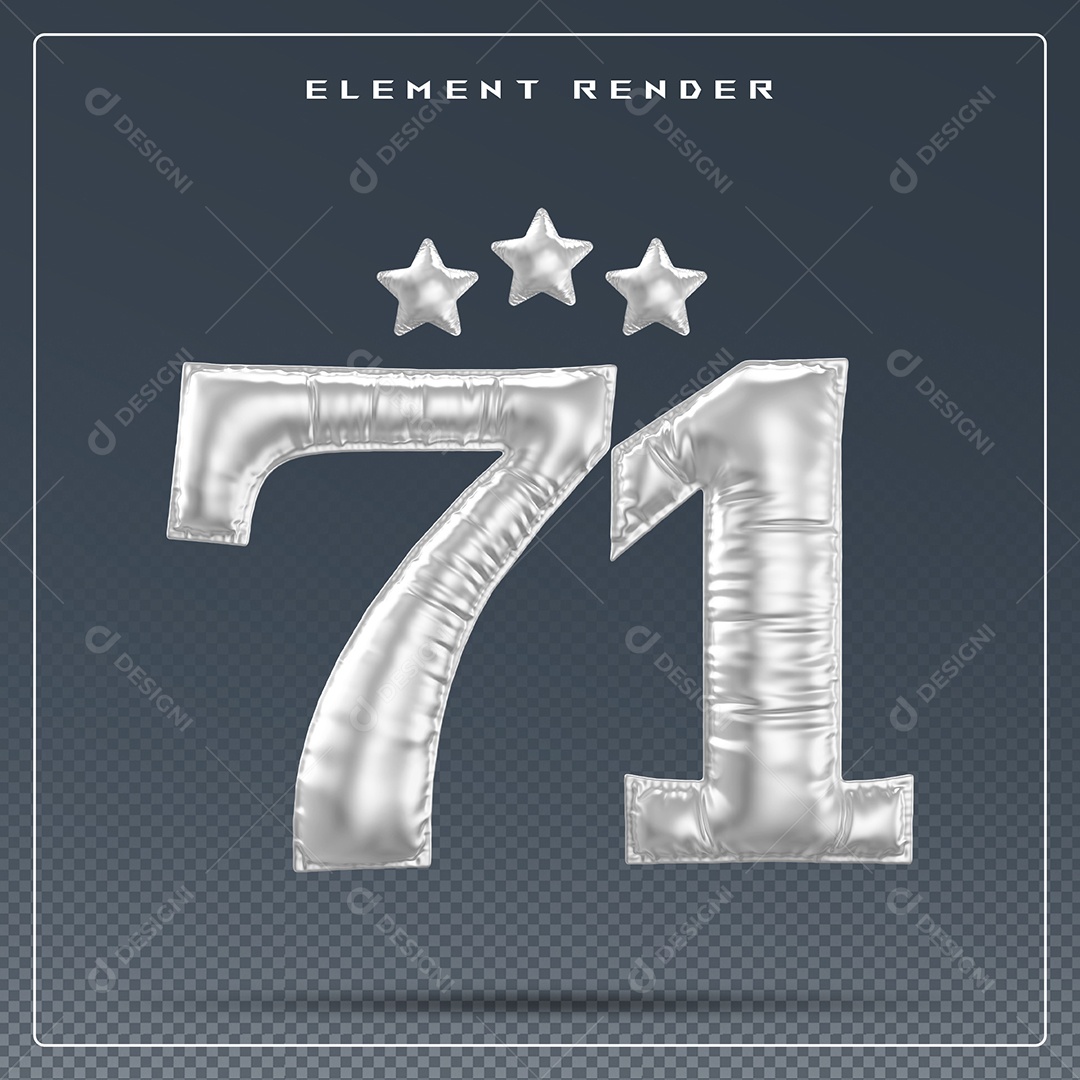 Elemento 3D Número 71 Th Cinza para Composição PSD