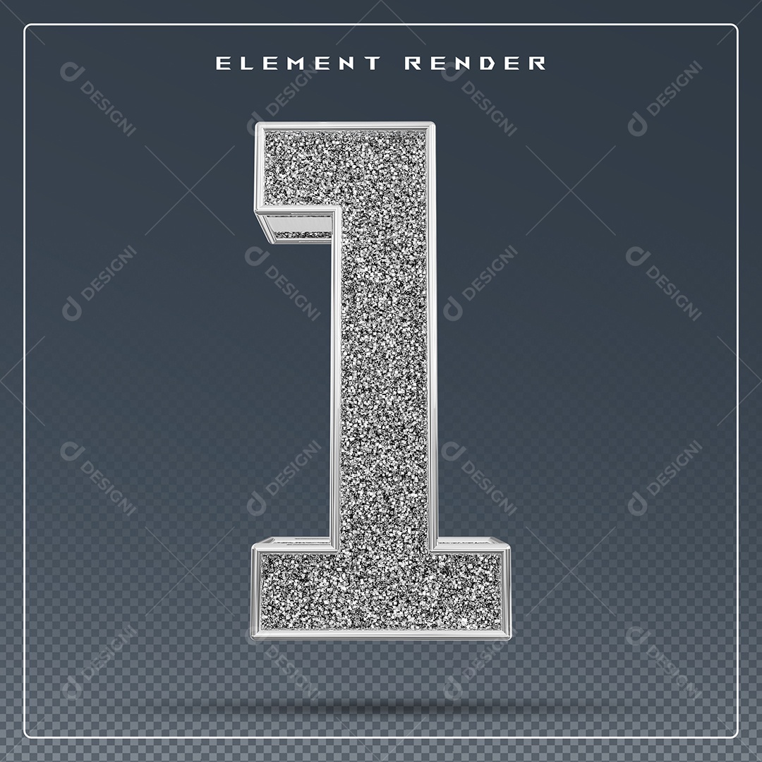 Elemento 3D Número 1 Cinza para Composição PSD