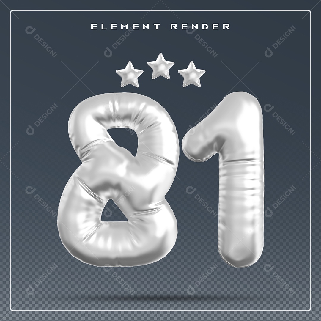 Elemento 3D Número 81 Cinza para Composição PSD