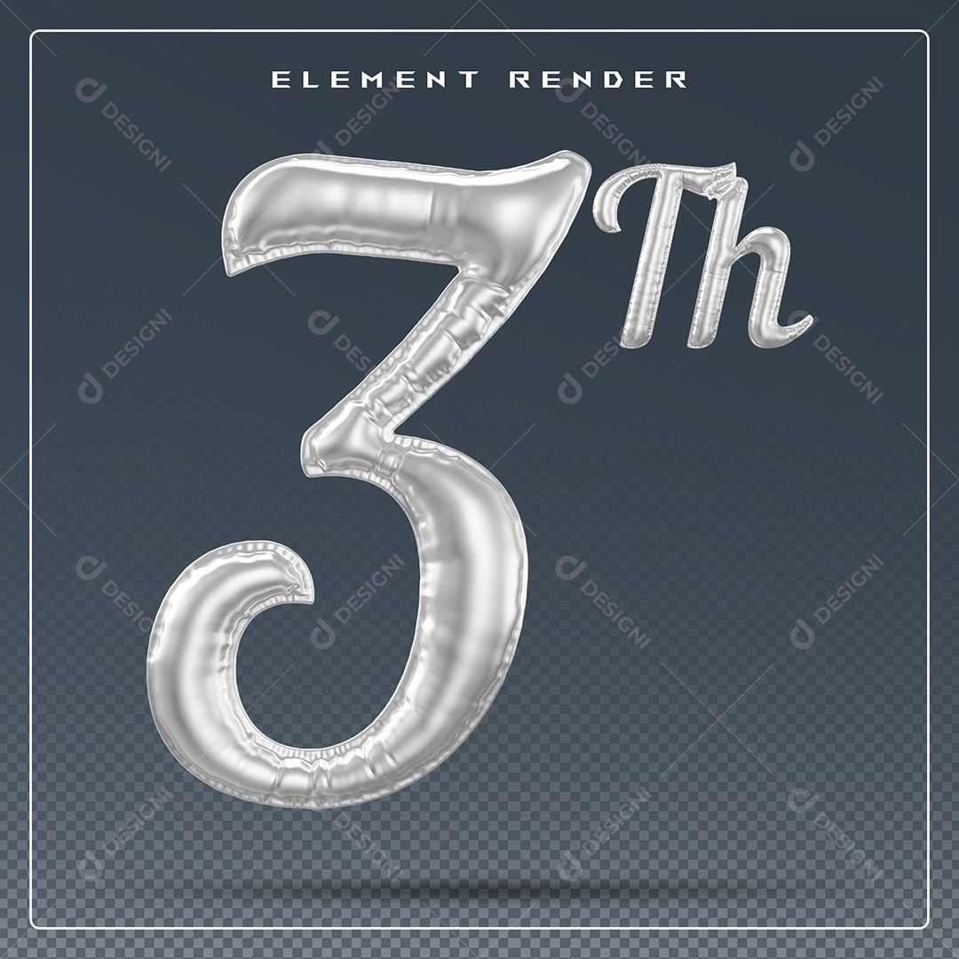 Elemento 3D Número 3 Th Cinza para Composição PSD