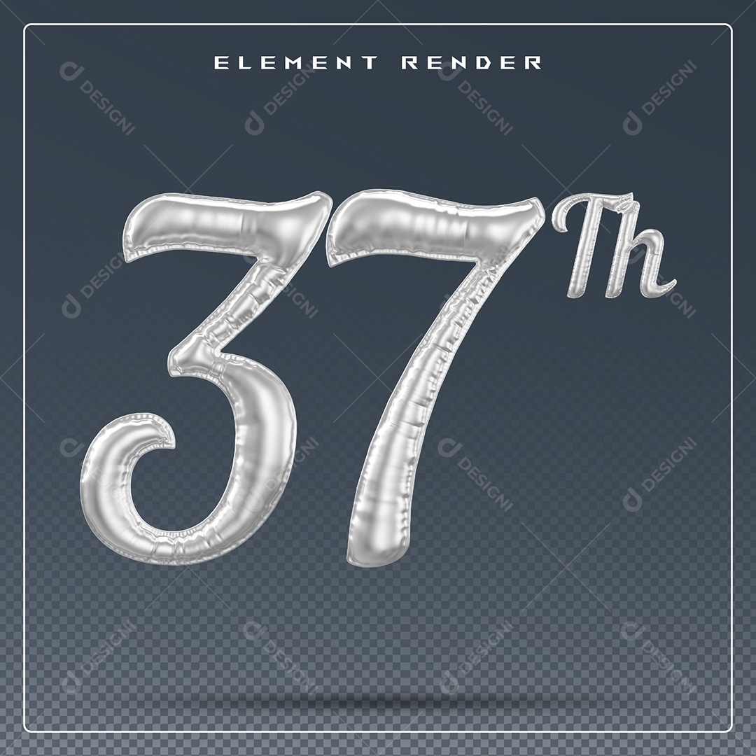 Elemento 3D Número 37 Th Cinza para Composição PSD