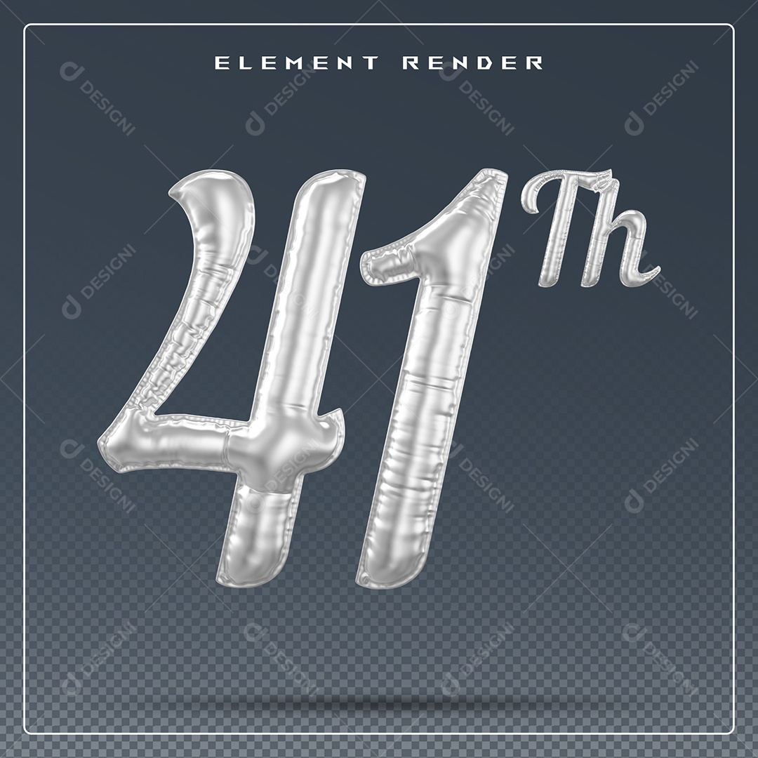 Elemento 3D Número 41 Th Cinza para Composição PSD
