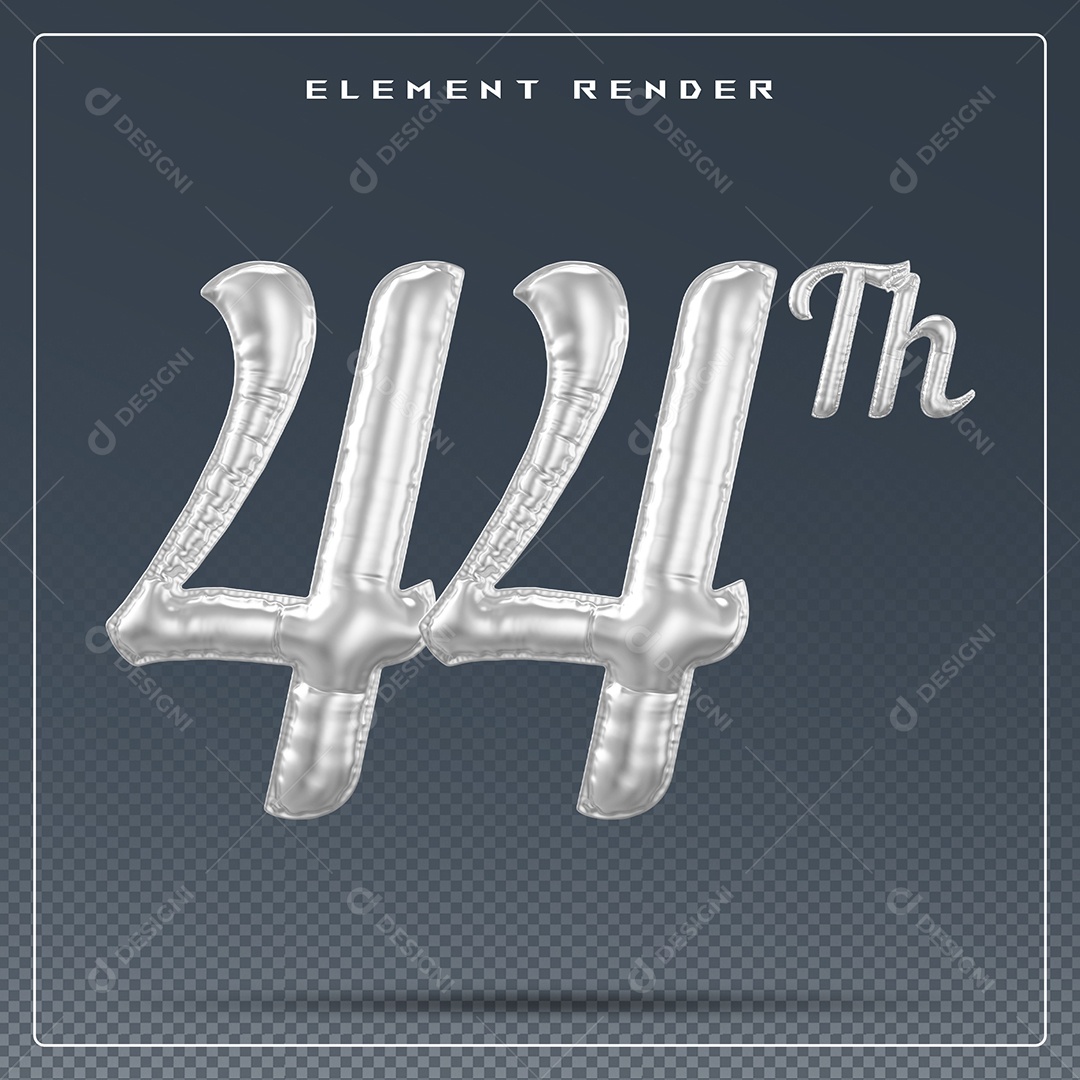 Elemento 3D Número 44 Cinza para Composição PSD