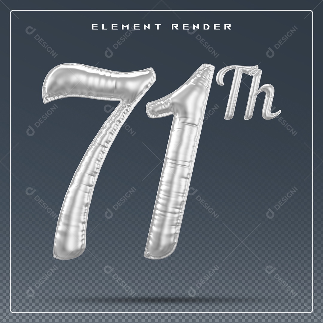 Elemento 3D Número 71 Th Cinza para Composição PSD