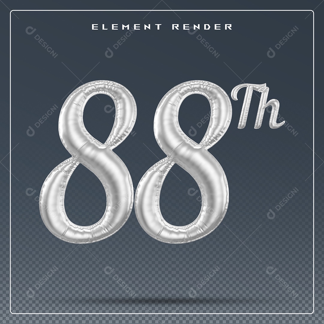 Elemento 3D Número 88 Th Cinza para Composição PSD