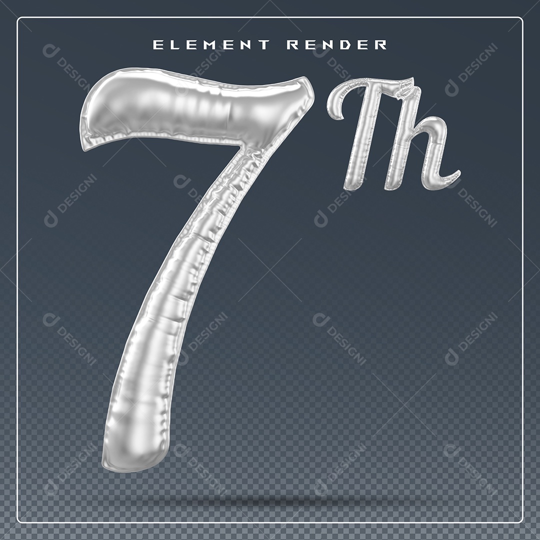 Elemento 3D Número 7 Cinza para Composição PSD