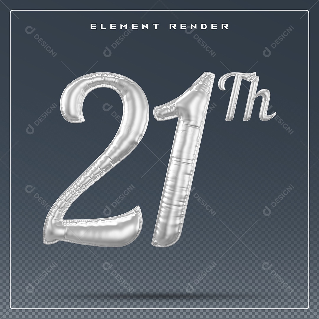 Elemento 3D Número 21 Th Cinza para Composição PSD