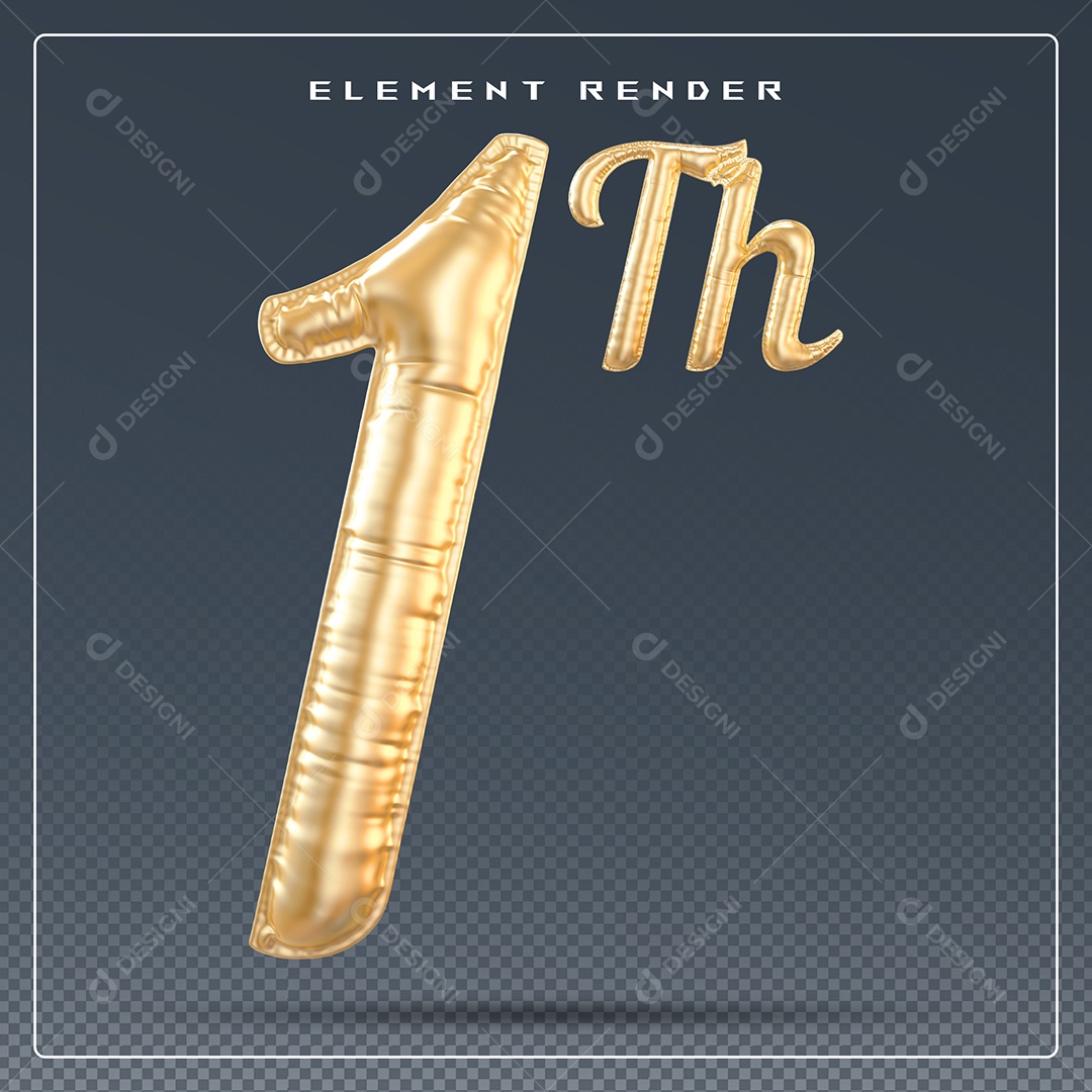 Elemento 3D Número 88 Th Dourado para Composição PSD