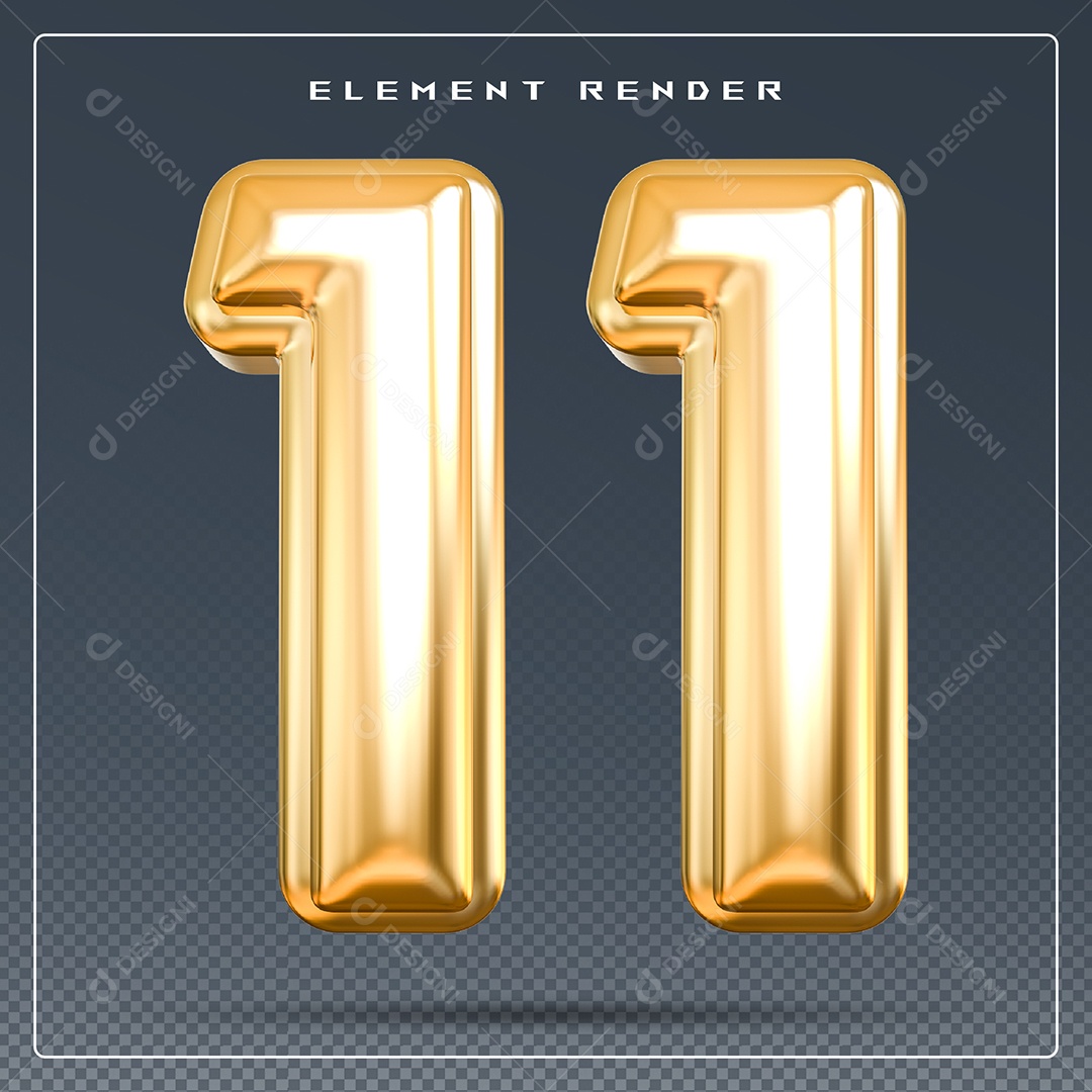 Elemento 3D Número 11 Dourado para Composição PSD