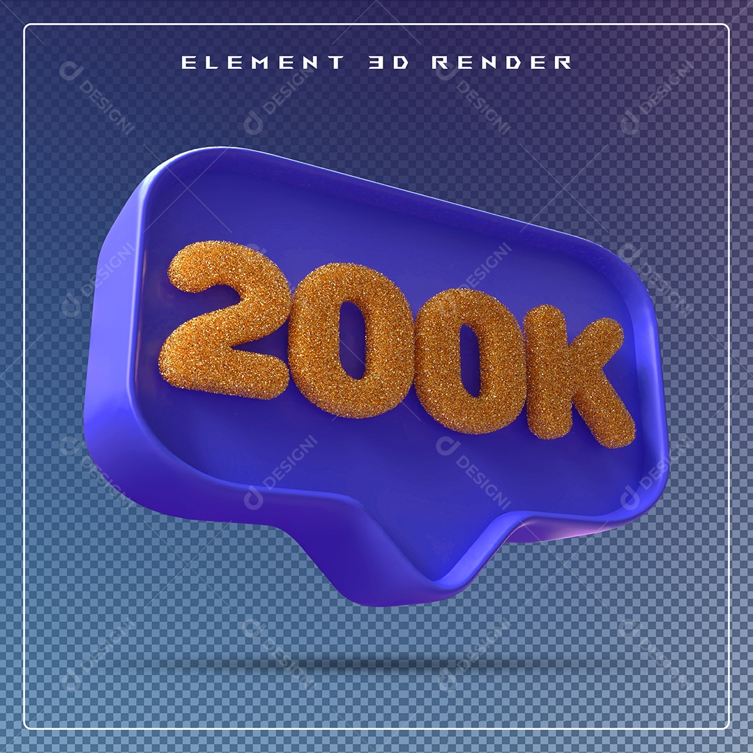 Ícone 3D Azul com 200K de Seguidores Elemento para Composição PSD
