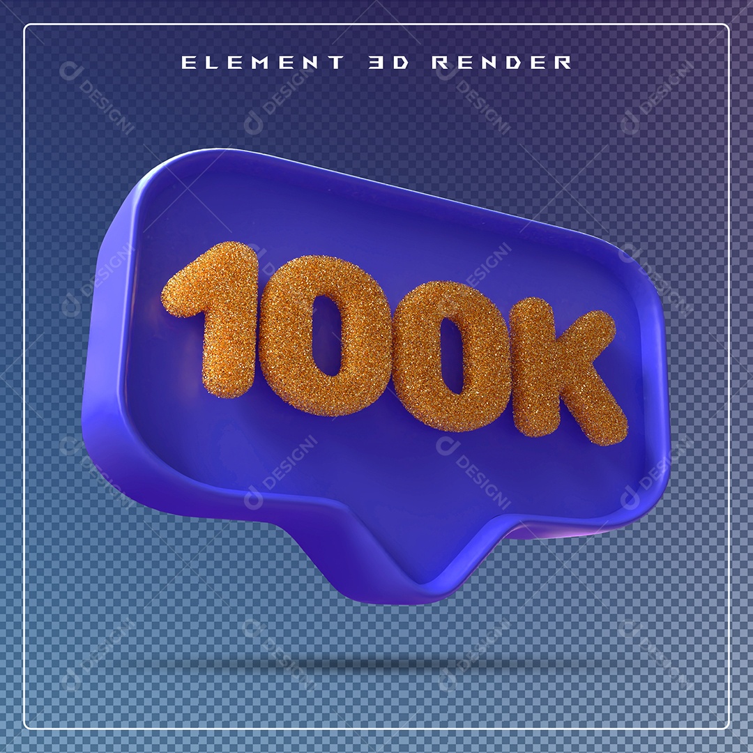 Ícone 3D Azul com 100K de Seguidores Elemento para Composição PSD