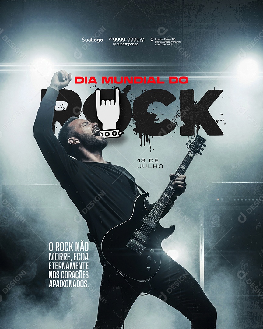 Dia Mundial do Rock 13 de Julho Rock Social Media Editável PSD Editável