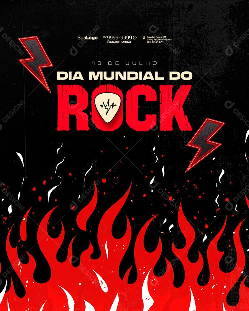Dia Mundial do Rock 13 de Julho Rock Social Media Editável PSD Editável