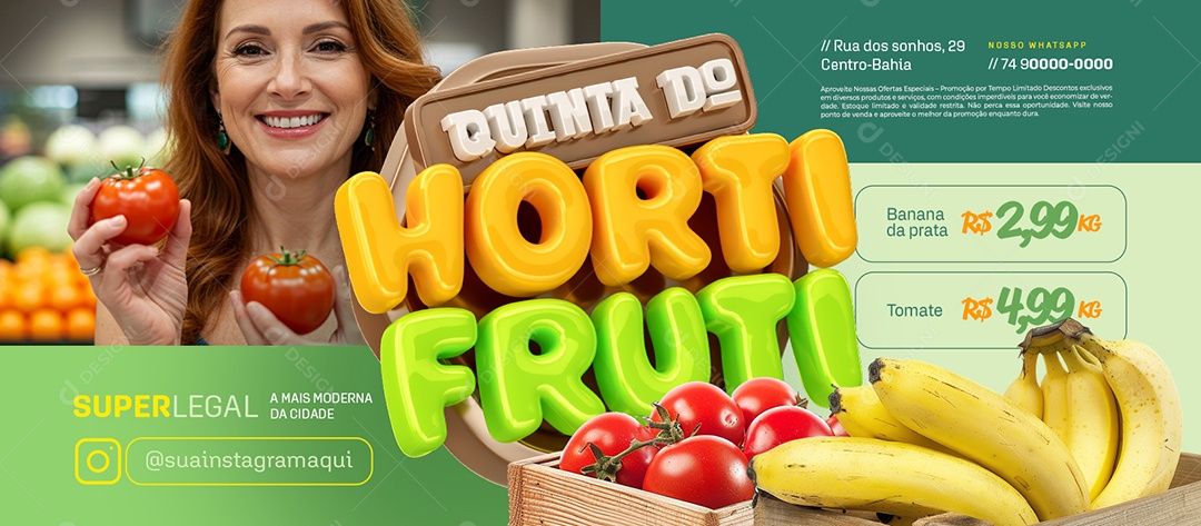 Banner Quinta do Hortifruti Tomate e Banana Social Media PSD Editável