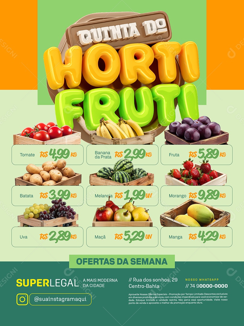Quinta do Hortifruti Encarte Tomate Banana Batata Social Media PSD Editável