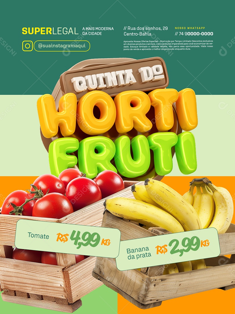 Quinta do Hortifruti Tomate e Banana Social Media PSD Editável