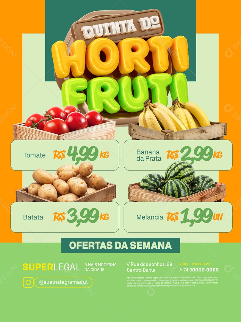 Quinta do Hortifruti Tomate Banana Batata Social Media PSD Editável