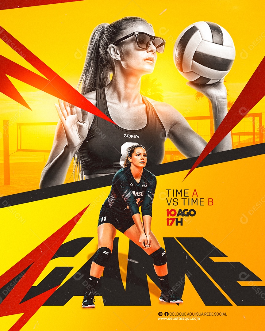 Campeonato de Vôlei Feminino Time A VS Time B Social Media PSD Editável