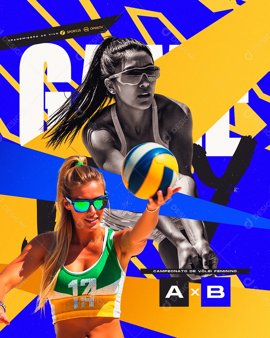 Campeonato de Vôlei Feminino A x B Social Media PSD Editável