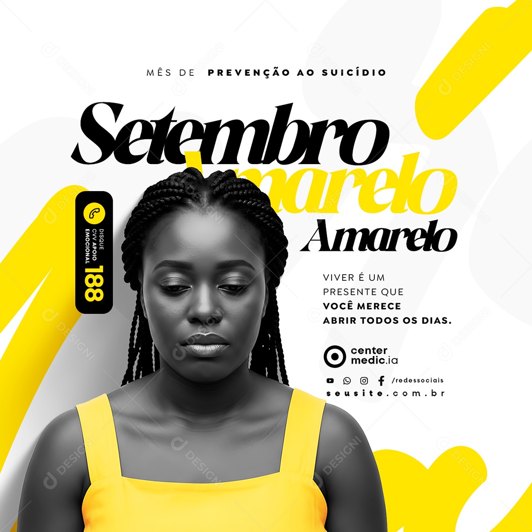 Setembro Amarelo Mês de Prevenção ao Suicídio Social Media PSD Editável