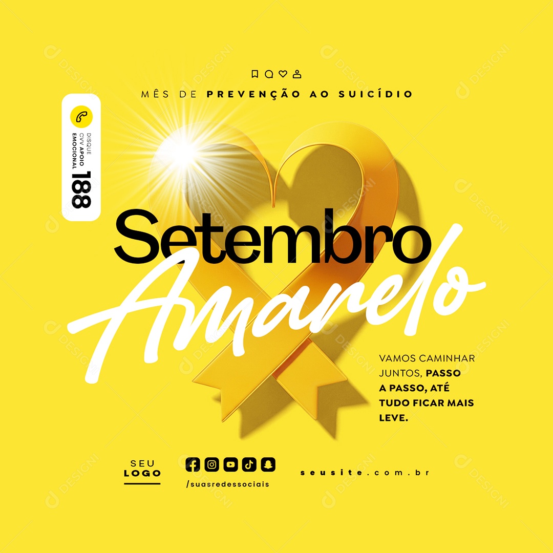 Setembro Amarelo Mês de Prevenção ao Suicídio Social Media PSD Editável