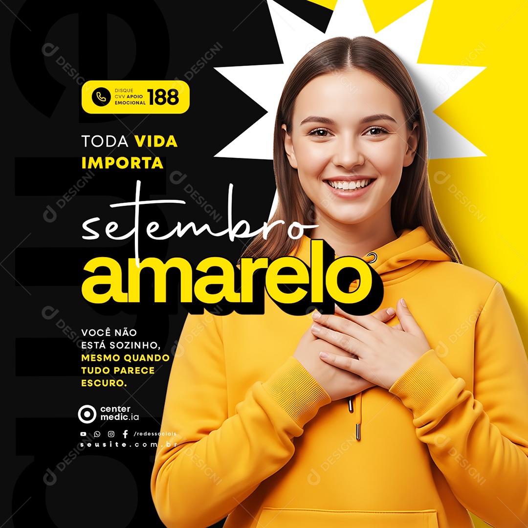 Setembro Amarelo Mês de Prevenção ao Suicídio Social Media PSD Editável