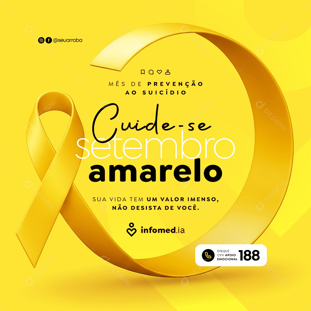 Setembro Amarelo Mês de Prevenção ao Suicídio Social Media PSD Editável
