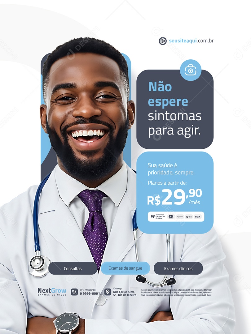 Clínica Médica Não Espere Sintomas para Agir Social Media PSD Editável