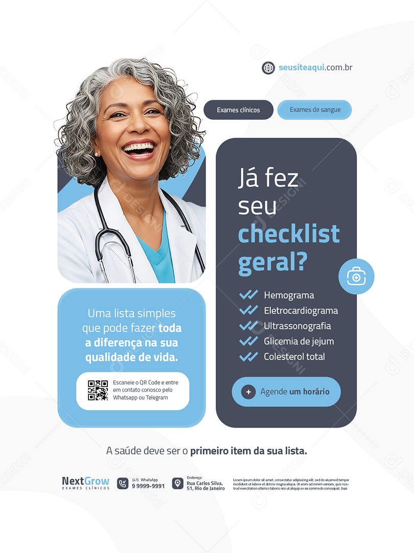 Clínica Médica Exames Médicos Já Fez seu Checklist Geral Social Media PSD Editável