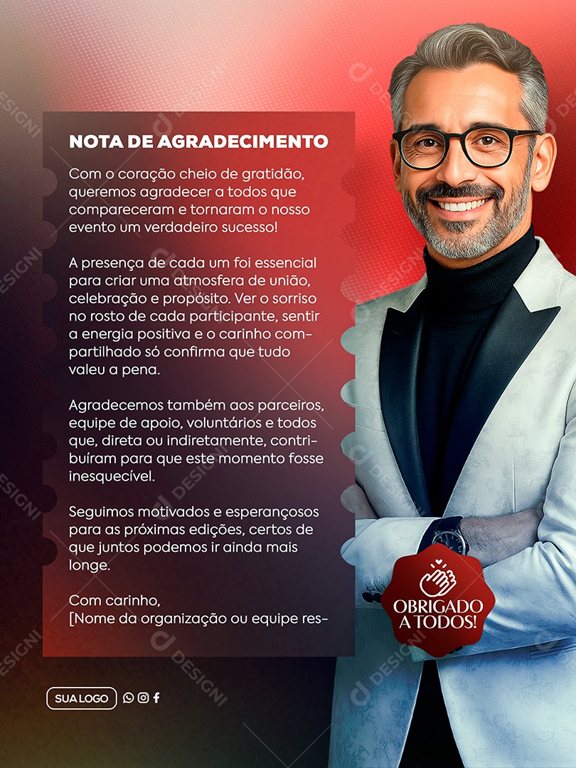 Nota de Agradecimento Social Media PSD Editável