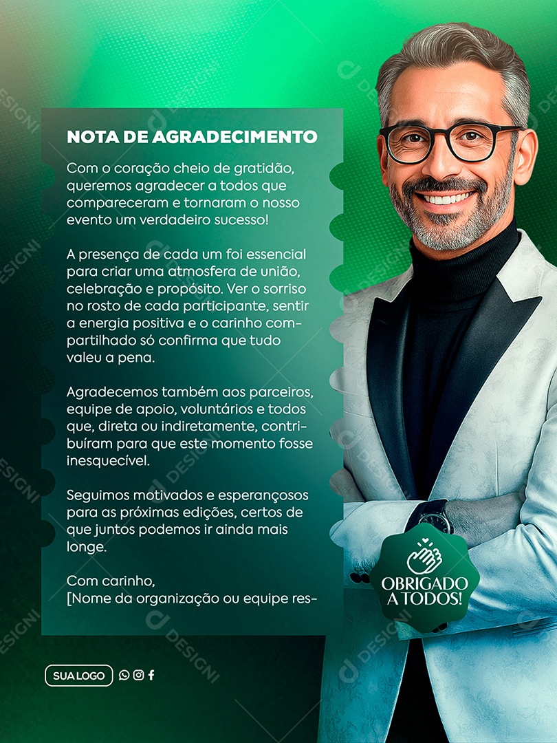 Nota de Agradecimento Social Media PSD Editável
