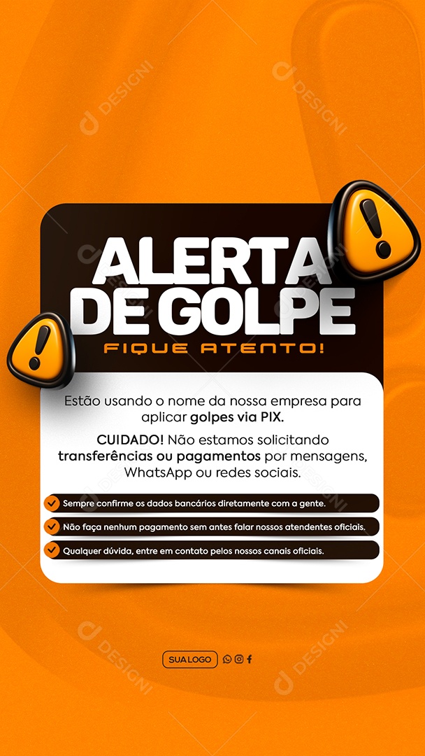 Story Alerta de Golpe Fique Atento Social Media PSD Editável