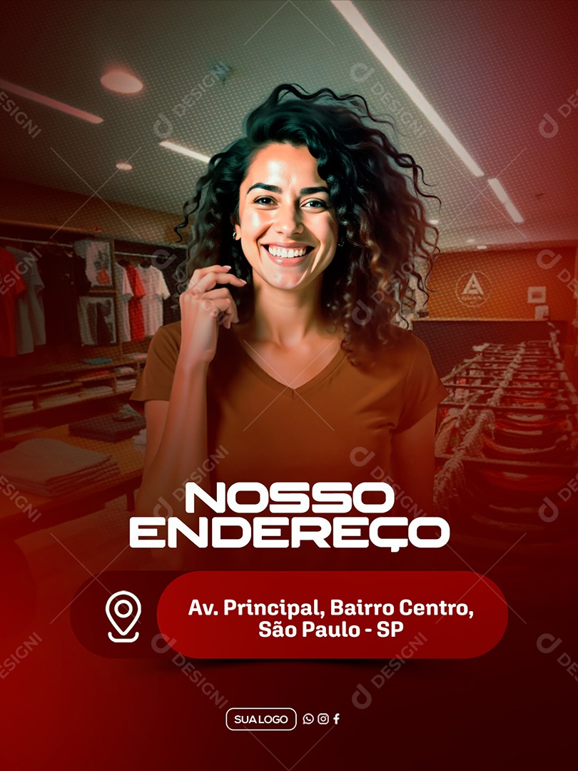 Novo Endereço Loja de Roupas Social Media PSD Editável