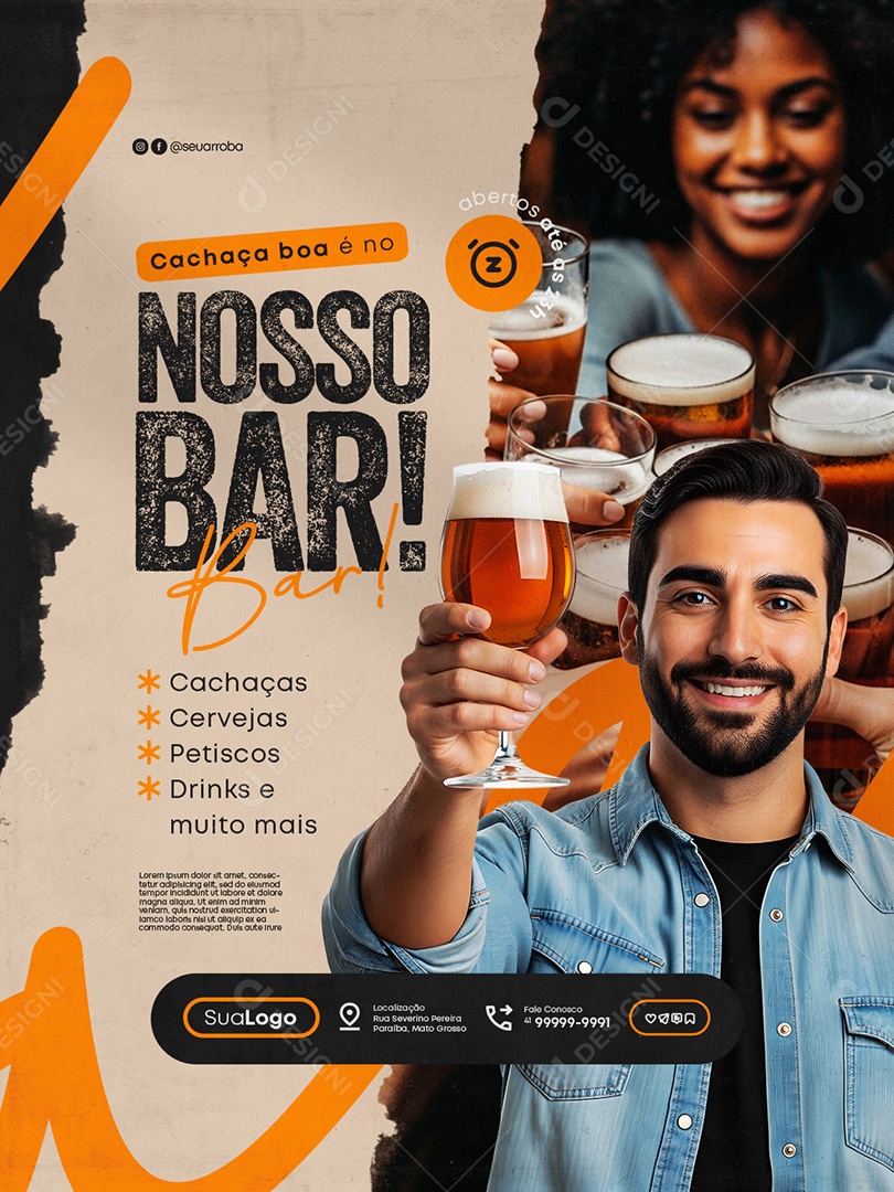 Pub Cachaça Boa é no Nosso Bar Social Media PSD Editável