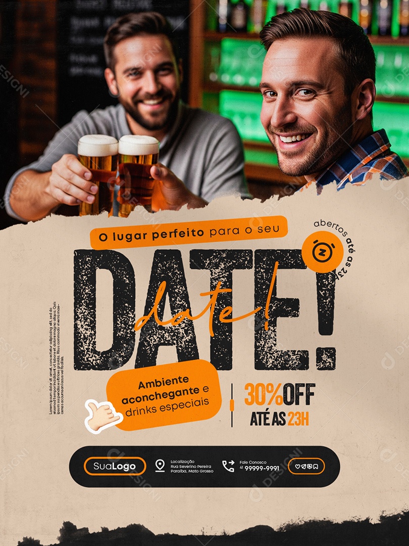 Pub O Lugar Perfeito para o Seu Date Social Media PSD Editável