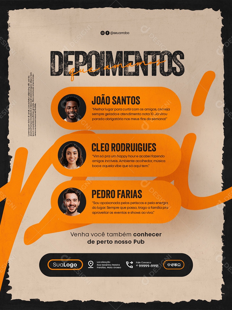 Pub Depoimentos Que Amamos Social Media PSD Editável