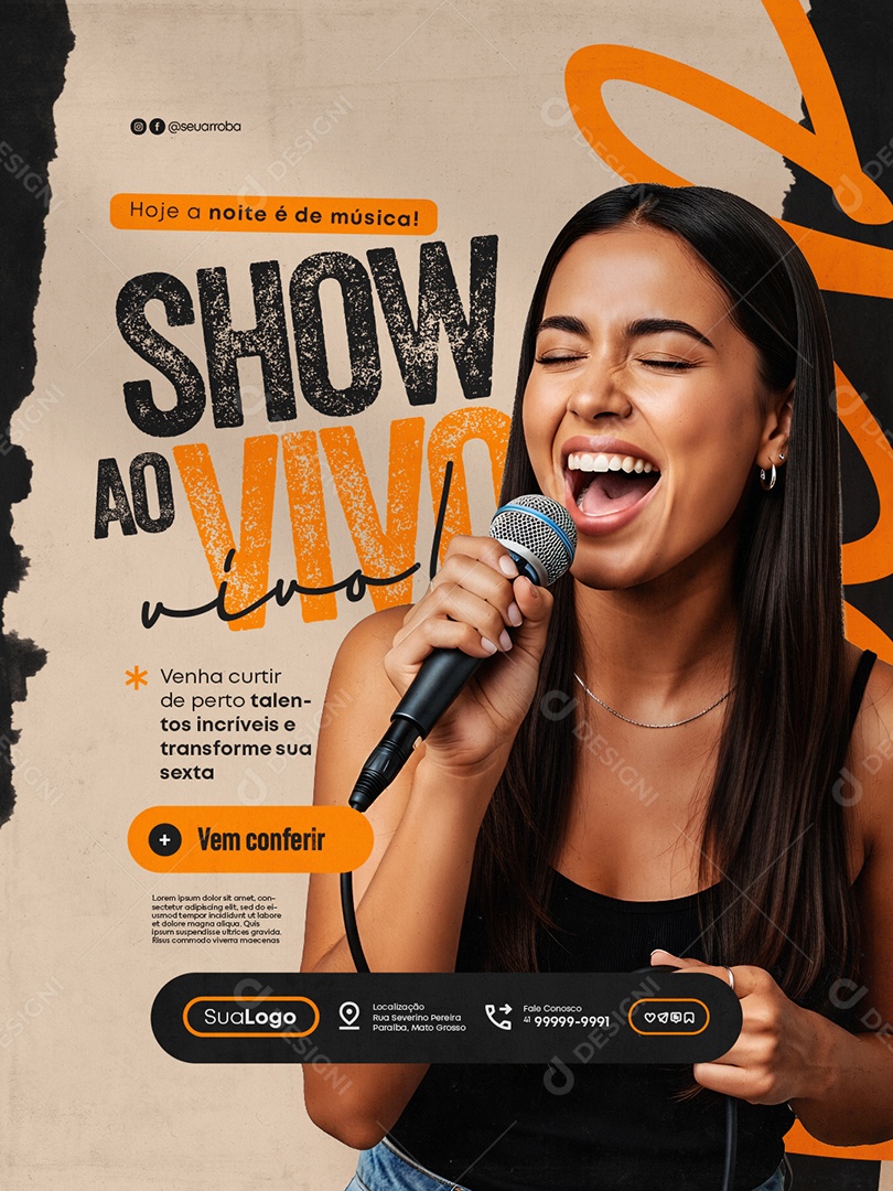 Pub Hoje a Noite é de Música Show Ao Vivo Social Media PSD Editável