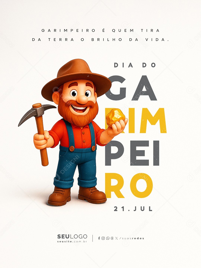 Dia do Garimpeiro 21 de Julho Social Media PSD Editável