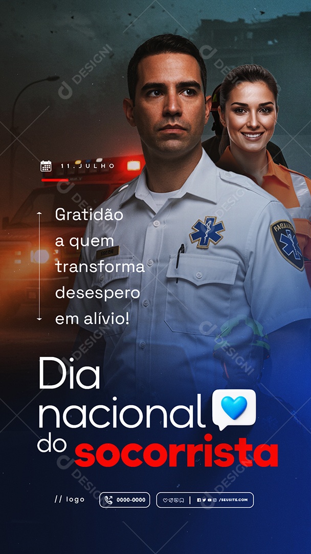 Story Dia Nacional do Socorrista 11 de Julho Social Media PSD Editável
