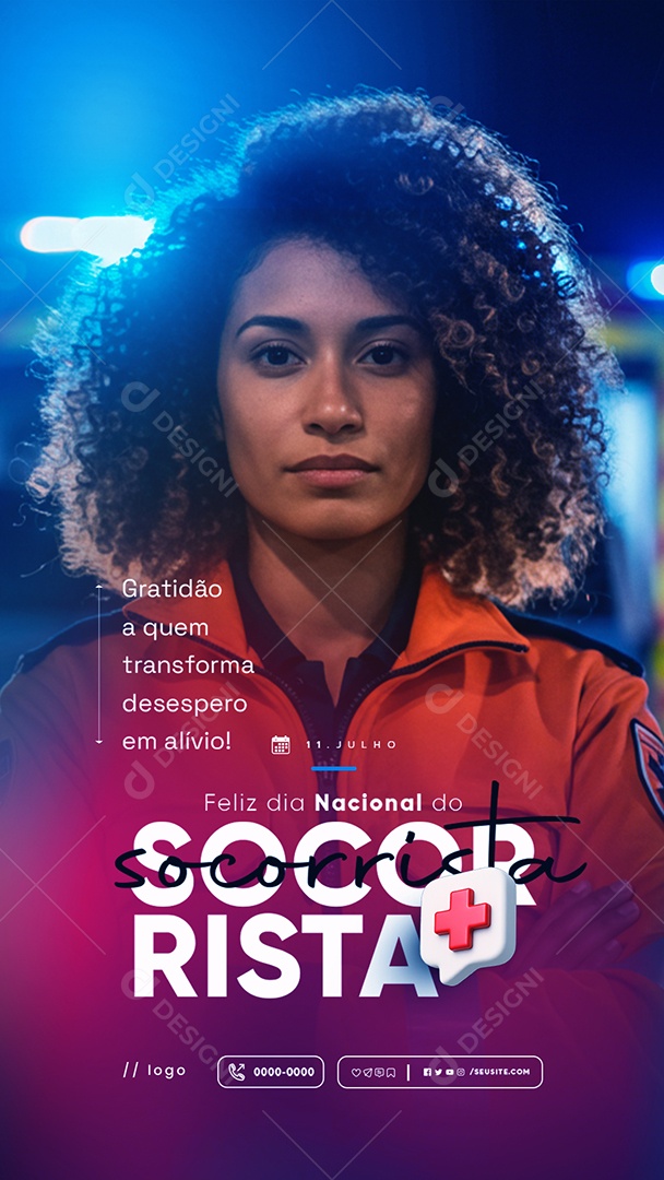 Story Feliz Dia Nacional do Socorrista 11 de Julho Social Media PSD Editável