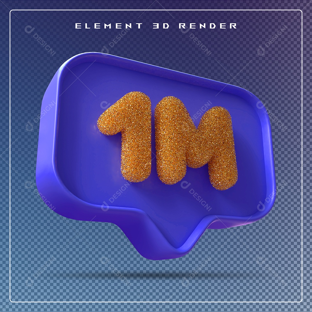 Ícone 3D Azul com 1M de Seguidores Elemento para Composição PSD