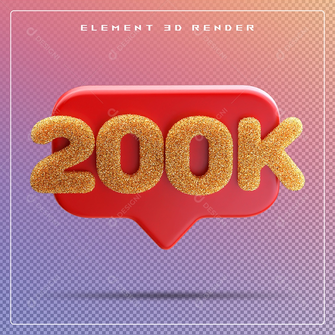 Ícone 3D Vermelho com 200K de Seguidores Elemento para Composição PSD